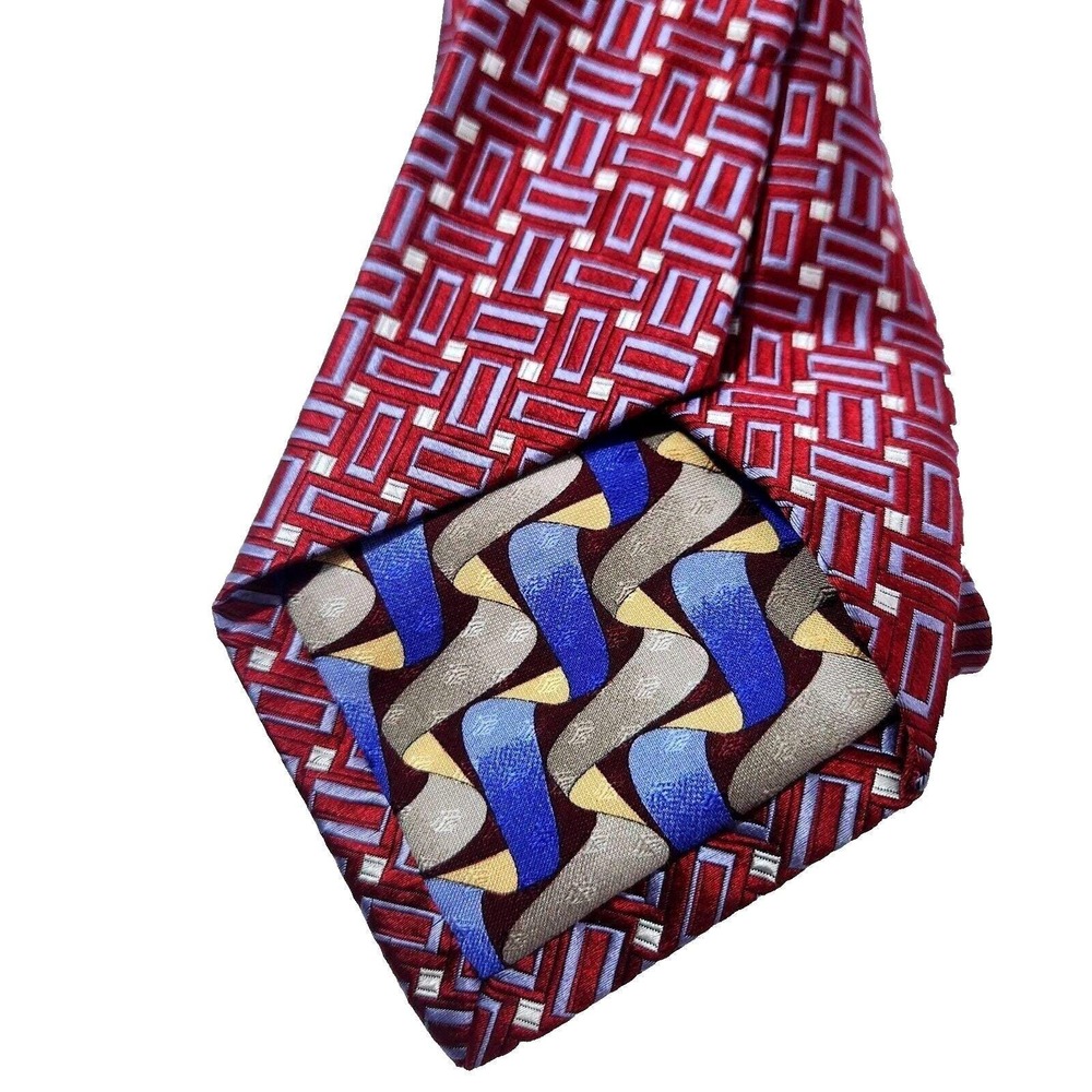 Robert Talbott Studio Silk Tie Red Geometric Print Mens Designer Necktie USA 60"